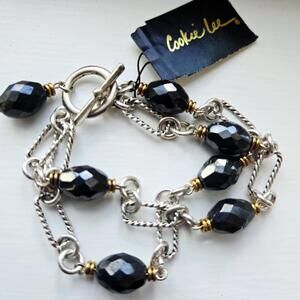 Cookie Lee Black Onyx Crystal Glass Double Strand Toggle Bracelet NWT